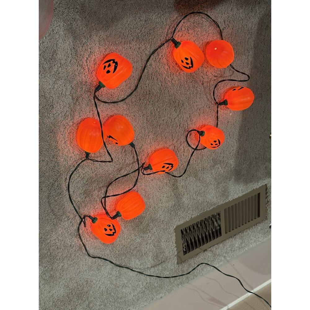 10 Halloween string lights Pumpkin JACK-O-LANTERN Blow Mold vintage Garland 10
